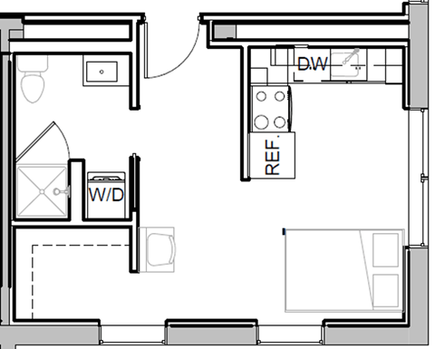 Floor plan for studio, 1 bath, 354 sqft